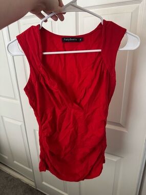 PattyBoutik Bright Red V-Neck Sleeveless Tank Top